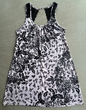 Apt. 9 Intimates Black & Light Pink Floral Lace Racerback Nightgown Chemise Sz S